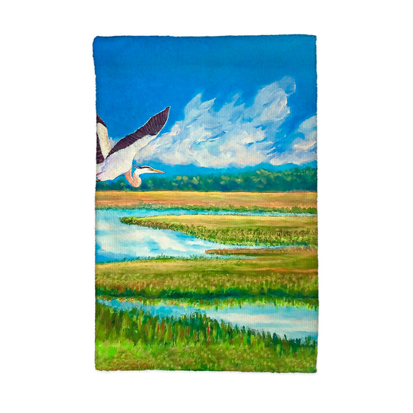 Blue Heron Over Marsh Kitchen Towel