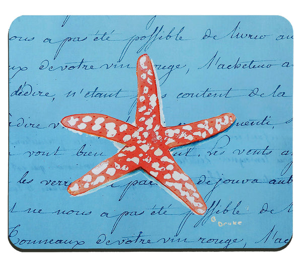 Coral Starfish Blue Script Mousepad