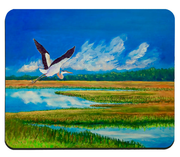 Blue Heron Over Marsh Mousepad