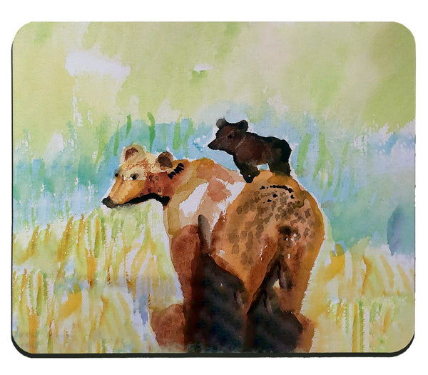 Bear and Cub Riding Mouse Pad
