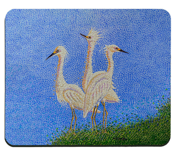 Pointillist Three Egrets Mouse Pad