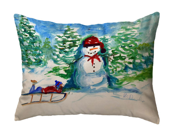 Snowman and Sled Noncorded Indoor/Outdoor Pillow