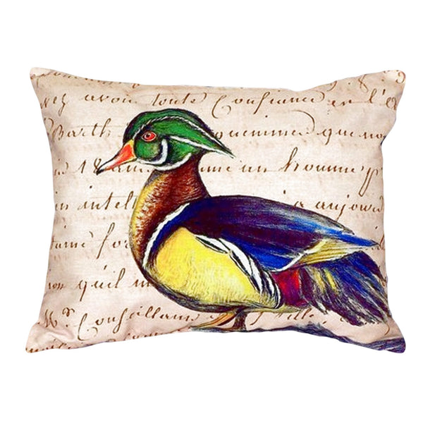 Male Wood Duck Script Noncorded Indoor/Outdoor Pillow