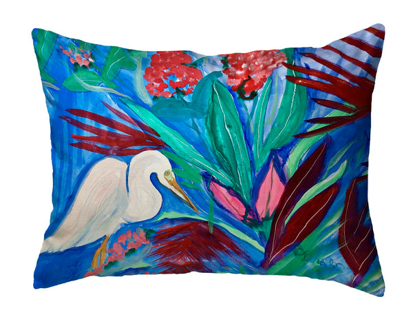 Egret and Red Plant Noncorded Indoor/Outdoor Pillow