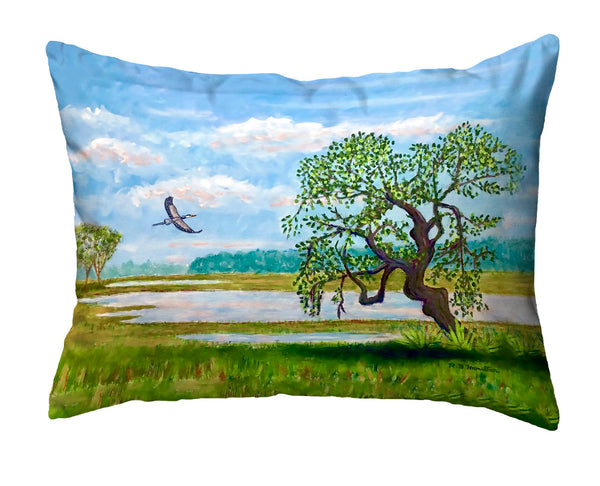 Blue Heron Over Marsh Noncorded Indoor/Outdoor Pillow