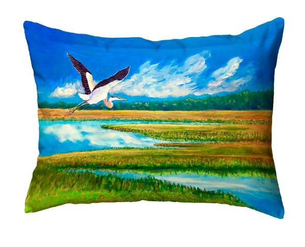 Blue Heron Over Marsh Noncorded Indoor/Outdoor Pillow