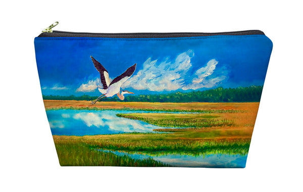 Blue Heron Over Marsh Pouch 8.5x6