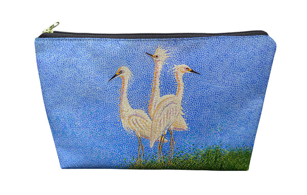 Pointillist Three Egrets Pouch 8.5x6