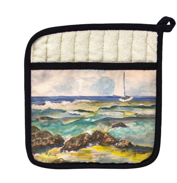 Sailboat and Rocks Pot Holder