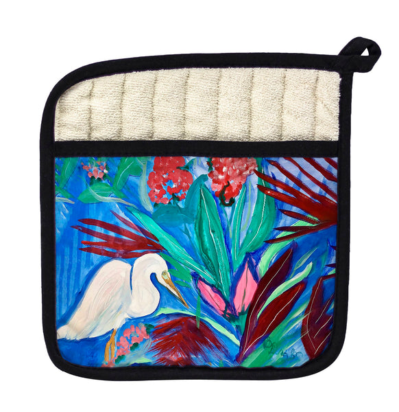 Egret and Red Plant Pot Holder