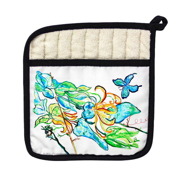 Blue Butterfly & Floral Pot Holder