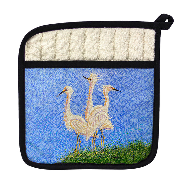 Pointillist Three Egrets Pot Holder
