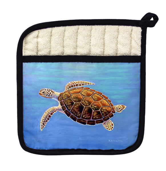 Sea Turtle In Aqua Pot Holder
