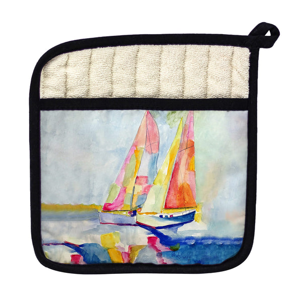 Two Colorful Sailboats Pot Holder