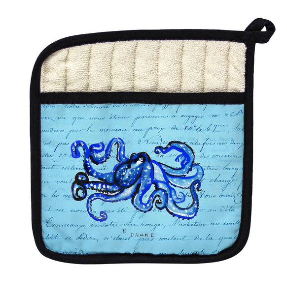Blue Script Octopus Pot Holder