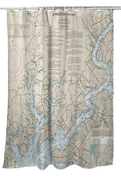Chestertown, Chester River, MD Nautical Map Shower Curtain