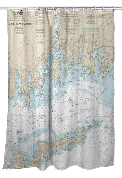 Fishers Island Sound, RI Nautical Map  Shower Curtain