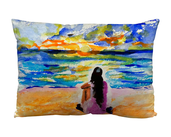 Girl & Sunset Suede Indoor Zippered Pillow