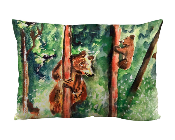 Bear and Cub Climbing Suede Indoor Zippered Pillow
