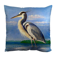 Big Blue Heron Suede Indoor Zippered Pillow
