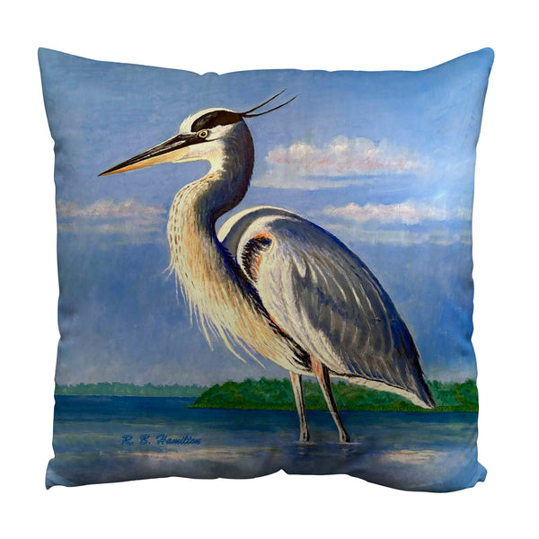 Big Blue Heron Suede Indoor Zippered Pillow