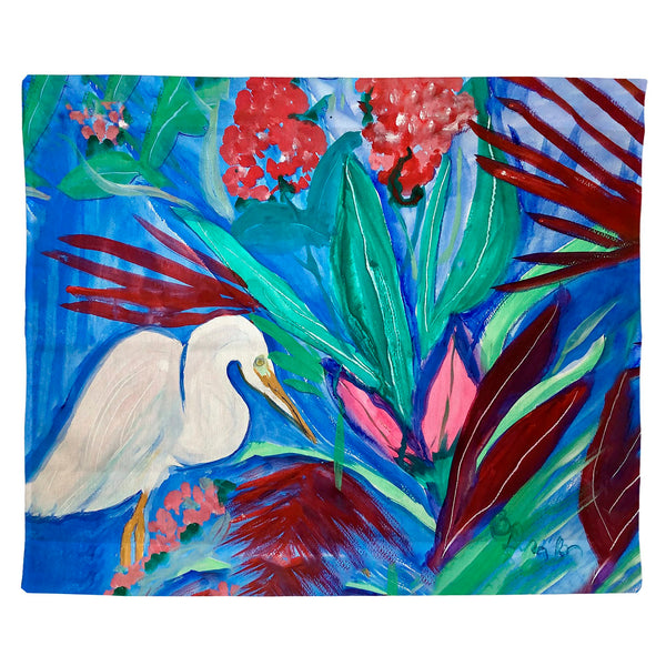 Egret and Red Plant Outdoor Wall Hanging 24x30
