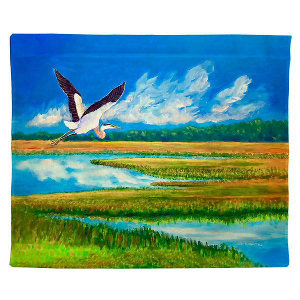 Blue Heron Over Marsh Outdoor Wall Hanging 24x30