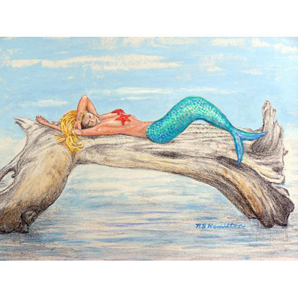 Mermaid on Log Outdoor Wall Hanging 24x30