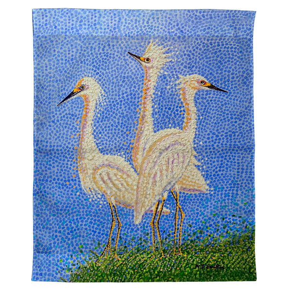Pointillist Three Egrets Outdoor Wall Hanging 24x30