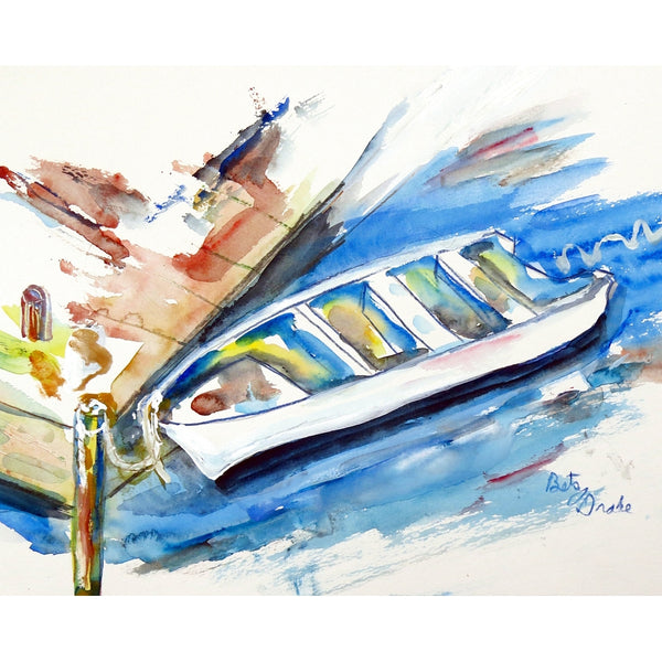 Rowboat at Dock Outdoor Wall Hanging 24x30