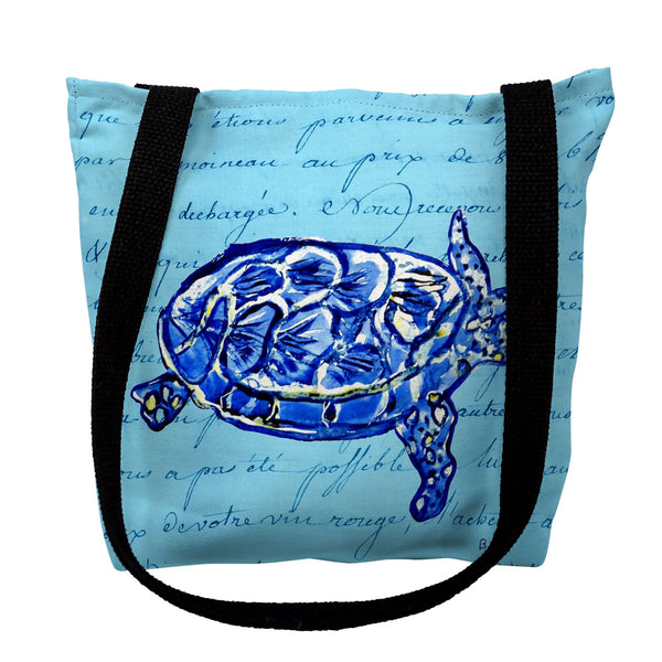 Sea Turtle Blue Script Tote Bag