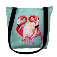 Aqua Two Flamingos Tote Bag