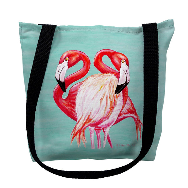 Aqua Two Flamingos Tote Bag