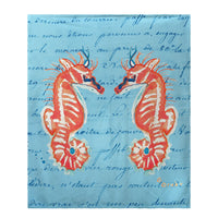 Sea Horse Blue Script Fleece Throw