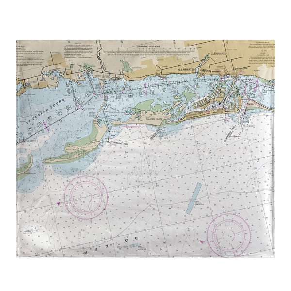 Clearwater Harbor, FL Nautical Map Fleece Throw