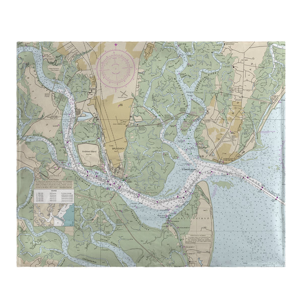 St Simons Sound, GA Nautical Map Fleece Throw