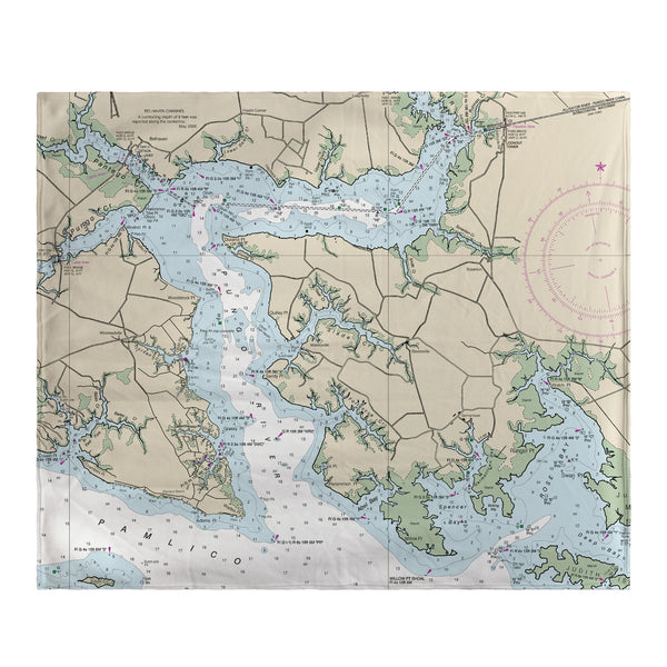 Pungo River, NC Nautical Map Fleece Throw
