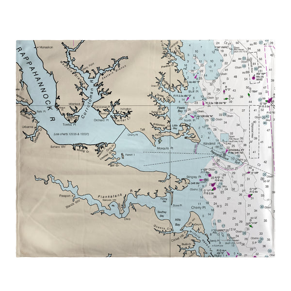 Chesapeake Bay, VA Nautical Map Fleece Throw