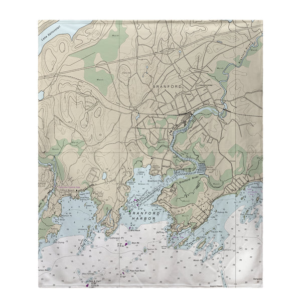 Branford Harbor, CT Nautical Map Fleece Throw