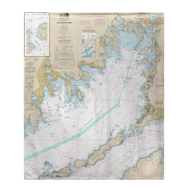 Buzzards Bay, MA Nautical Map Fleece Throw