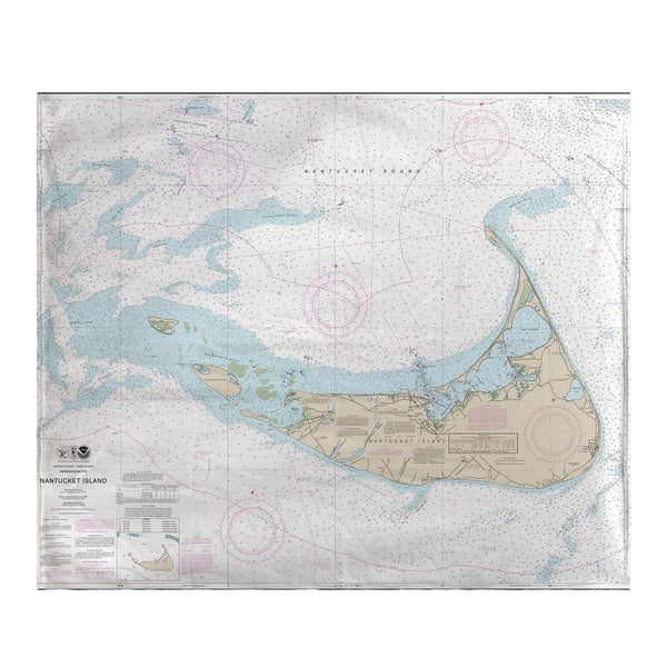 Nantucket Island, MA Nautical Map Fleece Throw