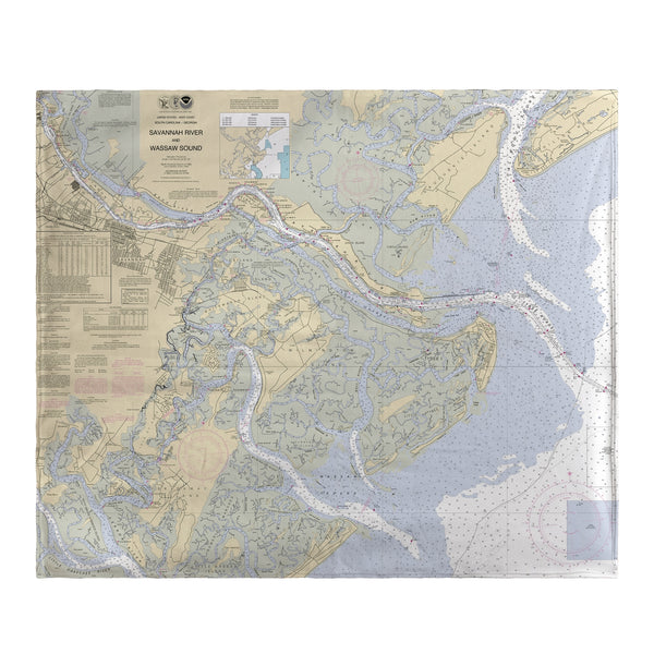 Savannah River and Wassaw Sound, GA Nautical Map Fleece Throw