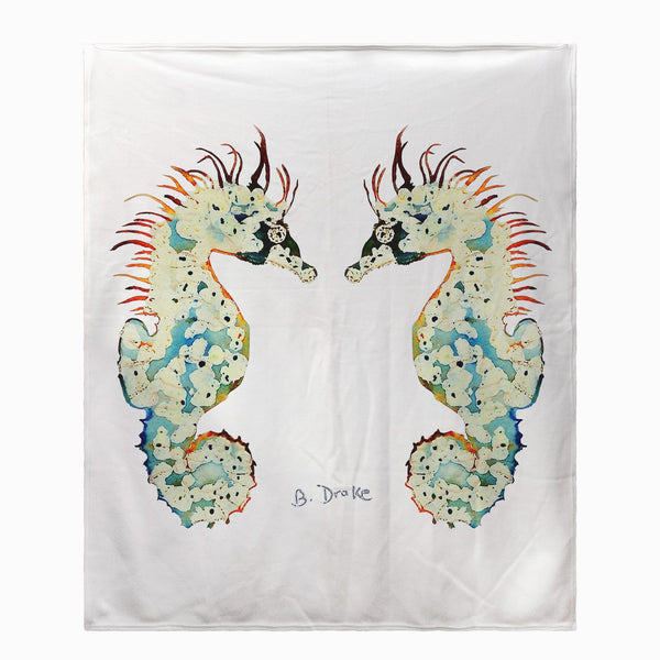 Betsy's Seahorses on White Throw