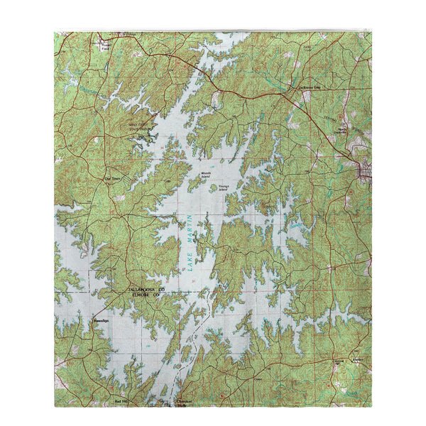 Lake Martin, AL Nautical Map Fleece Throw
