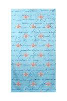 Coral Starfish and Blue Script Beach Towel