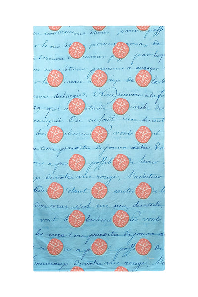 Coral Sand Dollar Ble Script Beach Towel