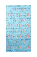 Coral Sea Horse Blue Script Beach Towel