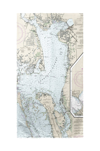 Charlotte Harbor, FL Nautical Map Beach Towel