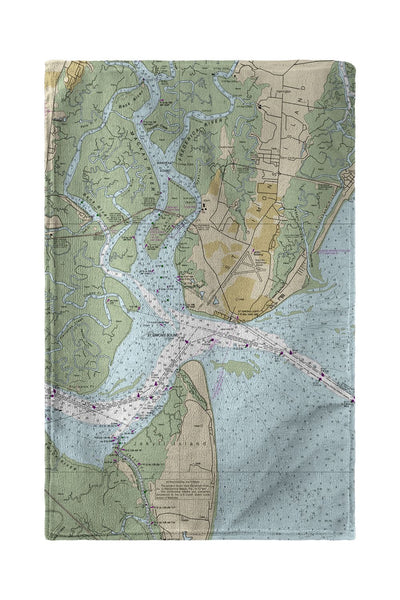 St Simons Sound, GA Nautical Map Beach Towel