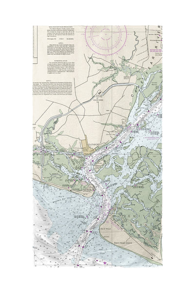 Cape Fear, NC Nautical Map Beach Towel